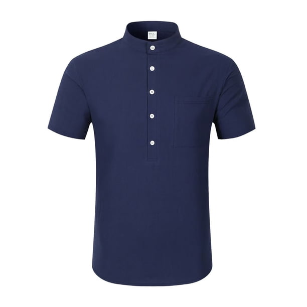 pstuiky Camisas de vestir de manga corta para hombre, Camiseta de cuello redondo de color liso para hombre, holgada, para cultivar la integridad moral camisas casuales para hombre xl