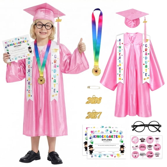 Alaiyaky Preschool Kindergarten Graduation Cap and Gown with Tassel & Certificate for Toddler Kids
