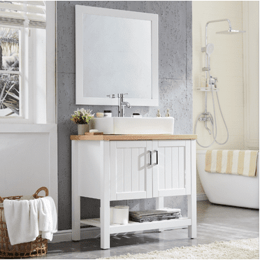 32" Bathroom Vanity with Sink,Single Bathroom Vanities Cabinet with Doors and Open Shelf,Solid Wood Small Vanity with Sink Set,for Bathroom (Without Mirror)