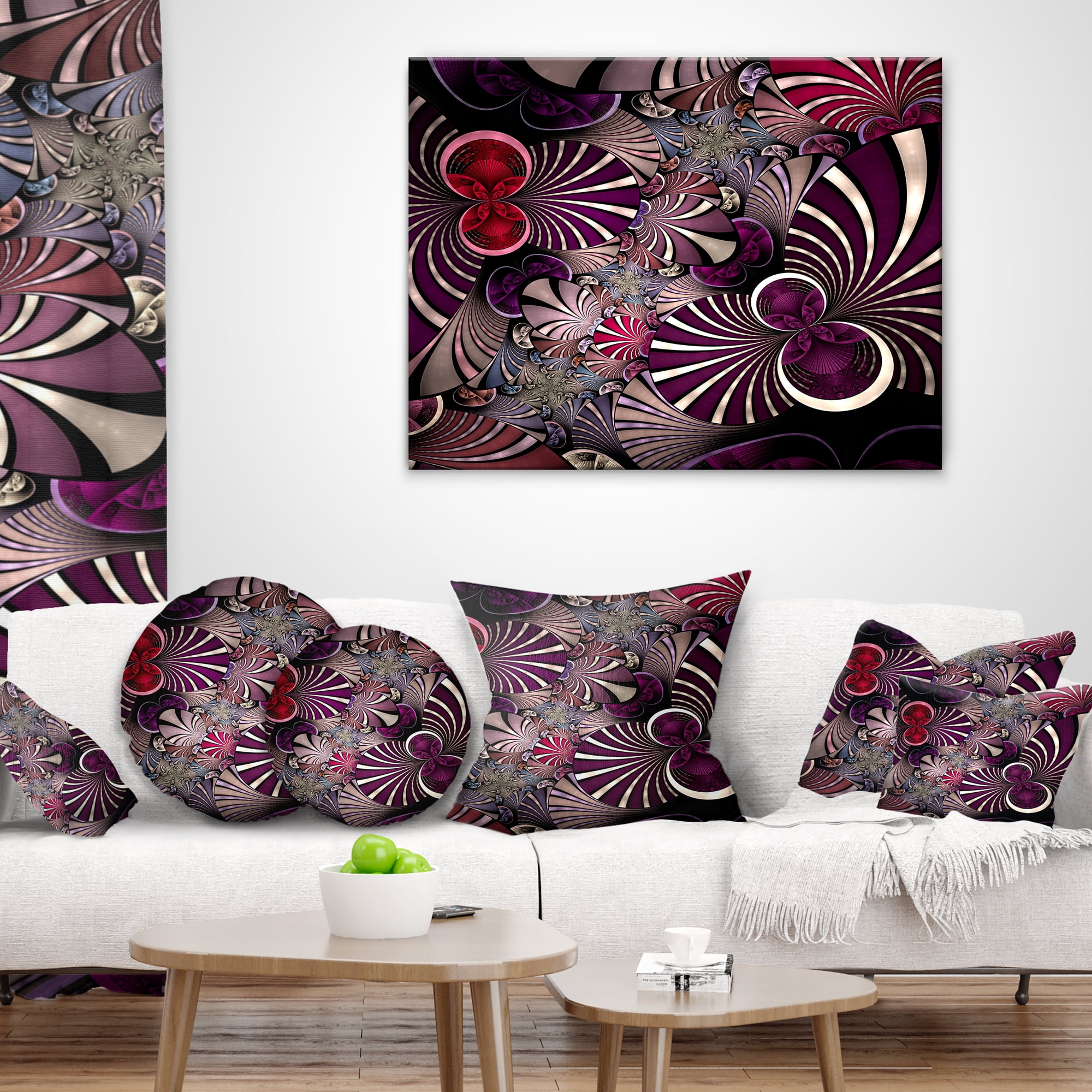Designart Dark Violet Fractal Flower - Abstract Throw Pillow - 12x20