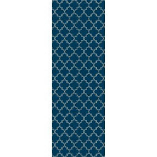 Aspen Brands RUG9B26 Tapis Design Quaterfoil 2 x 6 Pi. - Bleu & Blanc