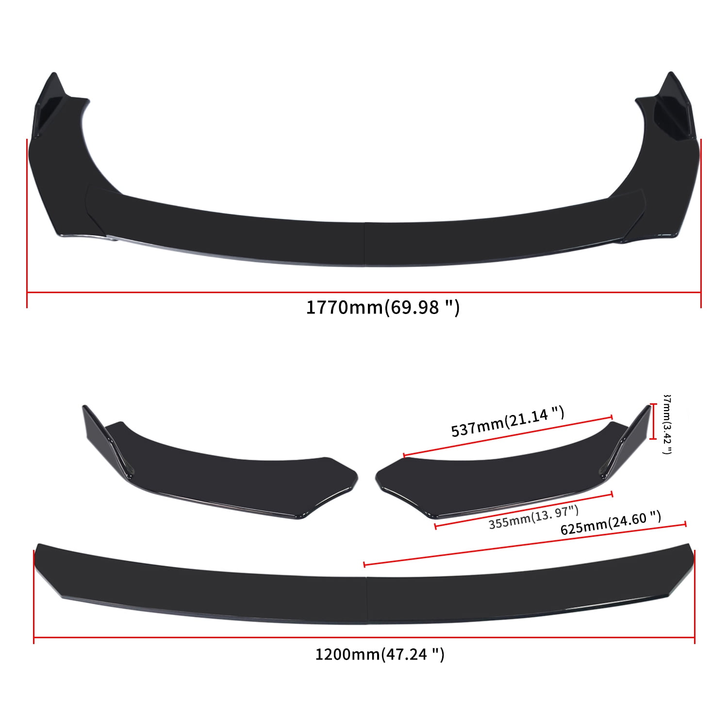 Lip 4 Pieces Car FrontFront Bumper Lip Body Kit ABS Bumper Lip