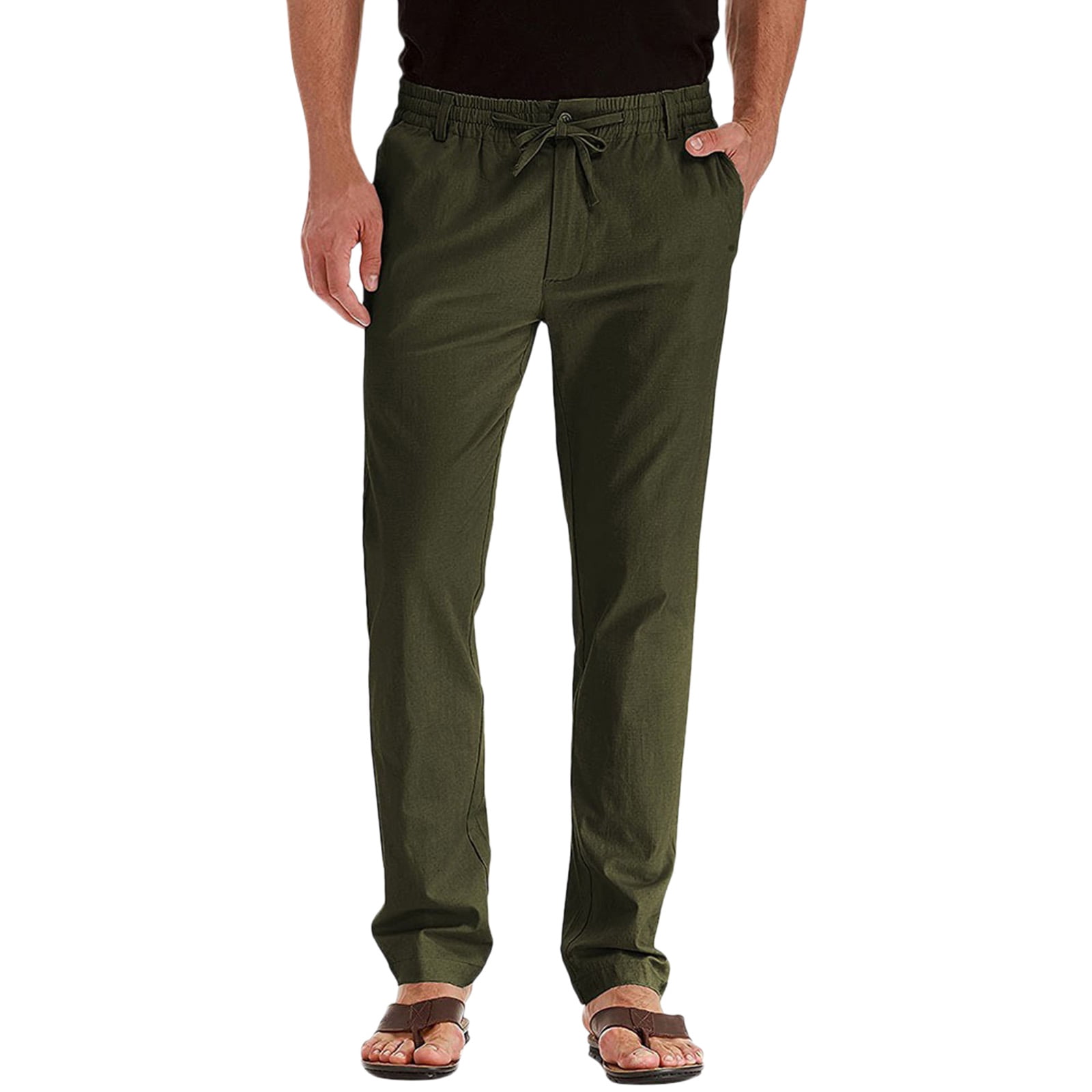 WEIYLL Pantalons pour Hommes Décontractés Taille Élastique Réglable avec Cordon de Serrage Vert Taille m
