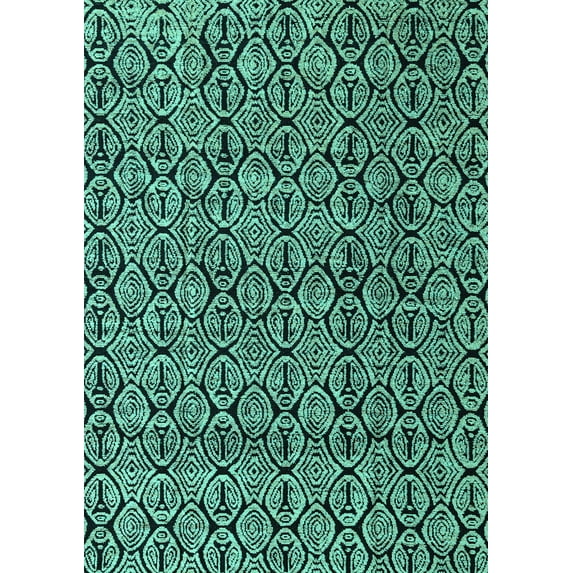 Ahgly Company Indoor Rectangle Abstract Turquoise Blue Modern Area Rugs, 2' x 4'
