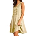 thumbnail image 5 of Summer Women's Mini Dresses Casual Embroidered Fashion Loose-fitting Comfortable Sleeveless Short Dress With Button V Neck Tank Dress Fashion Outfit With Pockets, 5 of 7