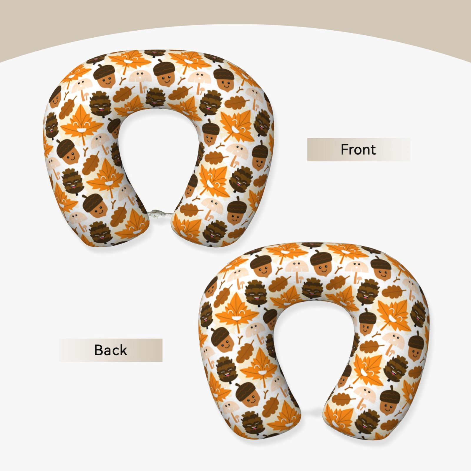 Xecao Autumn Woodland Characters Print Memory Foam Cervical Neck Pillow Versatile U-Shaped Pillows for Home,Office,Camping,Travelling,Soft Washable Cover
