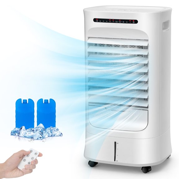 Costway 4-in-1 Evaporative Air Cooler Portable Humidifier with Timer, 3 Modes & Speeds