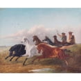 thumbnail image 2 of Ludwig Kübler 18x15 Black Ornate Wood Framed Double Matted Museum Art Print Titled - Two Young Hungarian Riders Drive Wild Horses in the Puszta in Front of Them, 2 of 5
