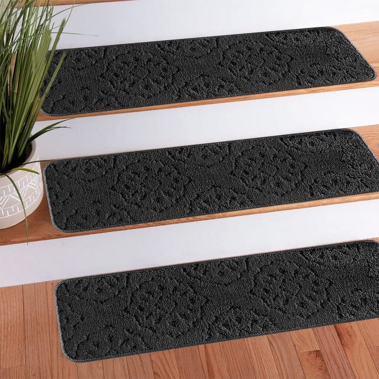 SussexHome Carpet Stair Treads for Wooden Steps - Indoor Staircase Step Treads with Thick Carpet & Pattern Design - Self Adhesive Safety Treads to Prevent Slipping - Pet & Kid-Friendly - 15-Pack