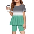 thumbnail image 2 of Grblisyd 1-13Y Tween Girl Clothes 2 Piece Short Sleeve Gradient Ruffle Hem Top and Biker Shorts Teen Girl Summer Outfits Short Set, 2 of 6
