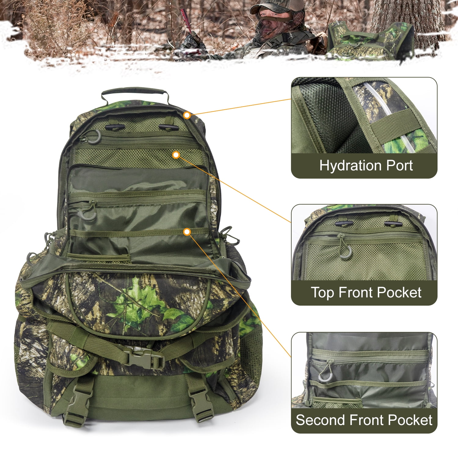 Hunting Backpack for Deer Hunting, Waterproof Camo Hunting Packs for Men