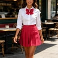 thumbnail image 6 of IUYRTFE Women's High Waisted Pleated Mini Skirt Adjustable Waist with Bow Tie School Uniform A Line Short Skirt, 6 of 9