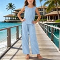 thumbnail image 7 of ATOGUTA Girls' 2 Piece Outfits Sleeveless Tank Top and Wide Leg Pants Set Casual Summer Clothes Size 3T-14, Light Blue, 7 of 7