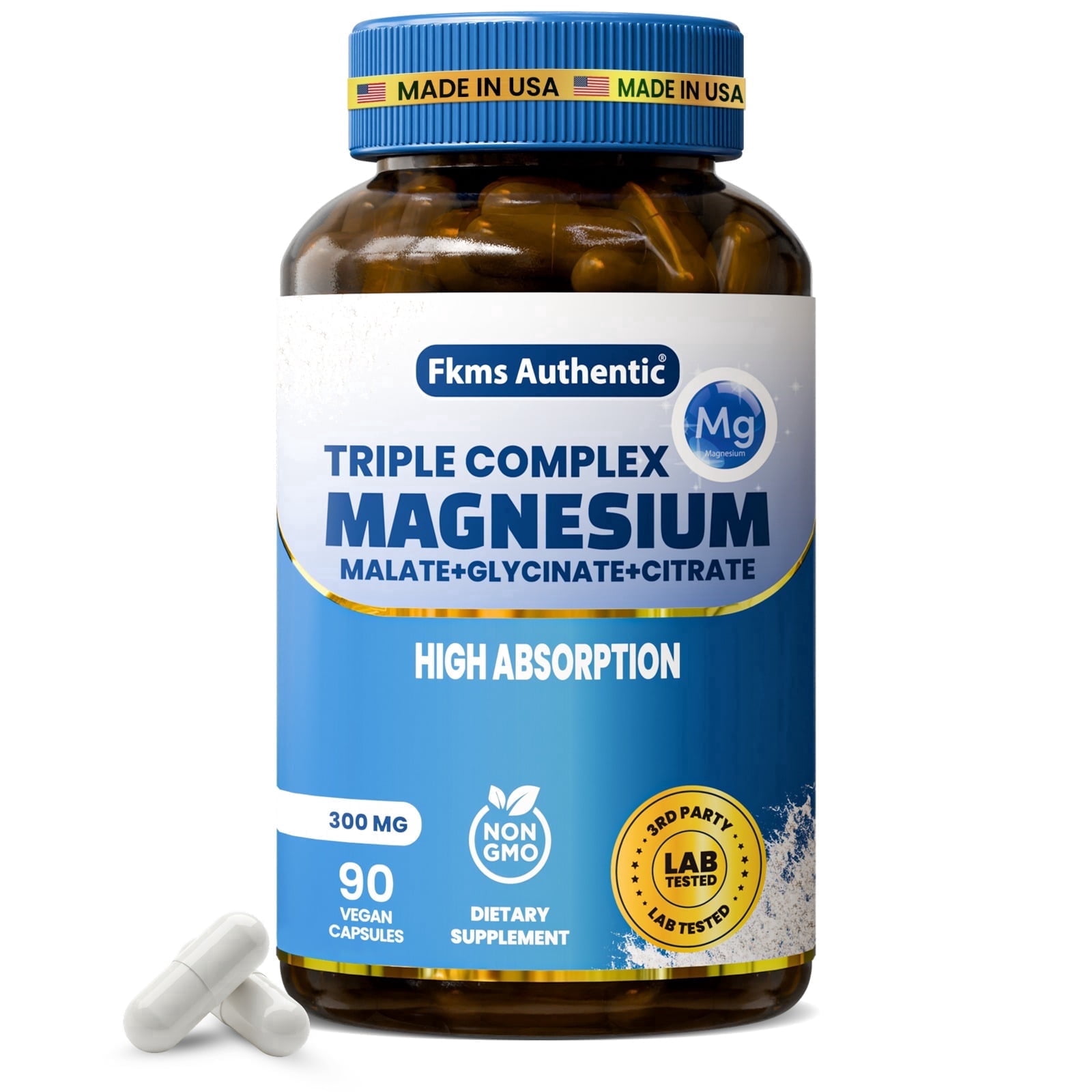 Triple Magnesium Complex 300mg – Glycinate, Malate & Citrate | Sleep, Stress Relief & Muscle Recovery | High Absorption | Vegan, Non-GMO, Gluten-Free | 90 Capsules