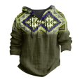 thumbnail image 5 of WTOBBY Men's Printed Cotton Linen Hooded Long Sleeve Shirt with Gradient Design for Spring and Summer Casual Daily Wear Lightweight and Breathable Pullover Top ,Dark Green M, 5 of 5