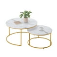 thumbnail image 1 of VEVOR Ensemble de 2 Tables Basses Gigognes Table Basse Ronde 31,5 Po (Blanc et Or), 1 of 9