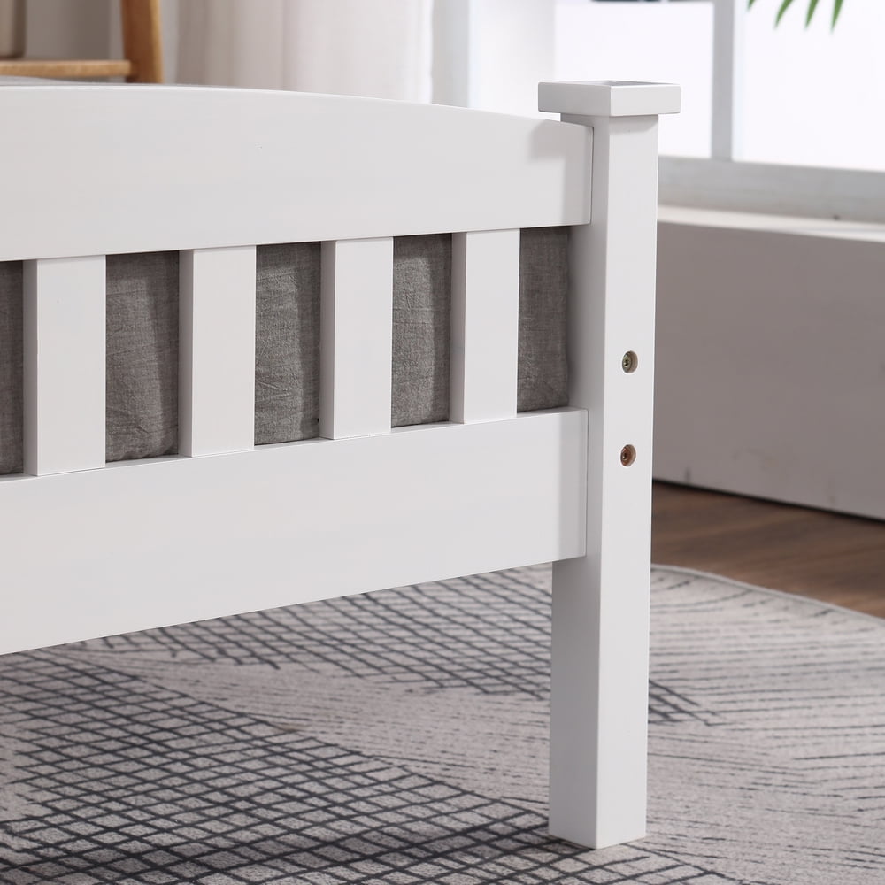 Lowestbest Vertical Twin Bed, Bed Frame Twin Size with Headboard and Footboard, White Lowestbest Vertical Twin Bed, Bed Frame Twin Size with Headboard and Footboard, White