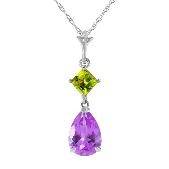 Galaxy Gold GG 14K White Gold 2 Carat Amethyst and Peridot Pendant Necklace - February Birthstone - Peace & Wisdom - 16" to 24" - Fine Jewelry for Women
