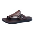 thumbnail image 3 of Domuza Mens Adjustable Buckle Thong Flip Flops, Embossed Faux Leather Open Toe Slide Sandals, Lightweight Cushioned Sport Summer Beach Casual Sandals Brown 8 (EU-41), 3 of 6