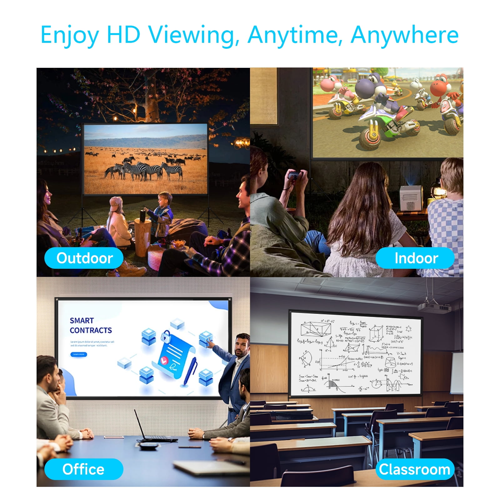 100" Projector Screen with Stand, Foldable Portable Movie Screen, 16:9 HD 4K Wrinkle-Free Indoor Outdoor Projector screens for Backyard Home Theater