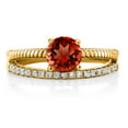thumbnail image 2 of Gem Stone King 18K Yellow Gold Plated Silver Red Garnet Engagement Engagement Ring for Women (1.19 Cttw, Gemstone January Birthstone, Round 6MM, Size 7), 2 of 3