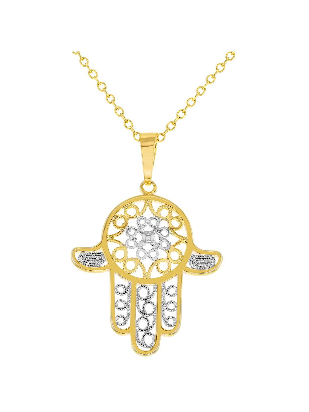 In Season Jewelry Two Tone Hamsa Hand Necklace Pendant Protection