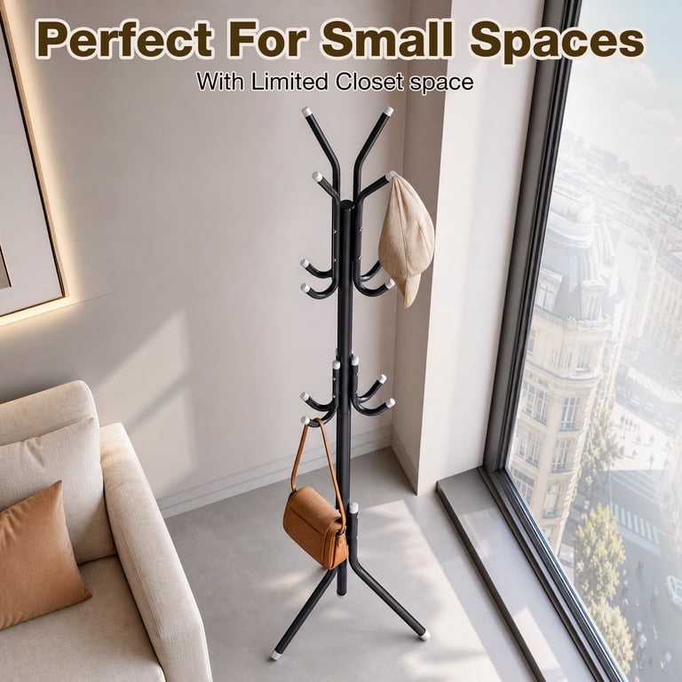 Large Freestanding Metal Coat Rack, Steel Hanger for Jackets, 68.9