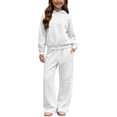 thumbnail image 2 of Piuwrlz Girls 2PC Sweatshirt Sets Kids Plain Outfit Sets Sweatshirts and Pants White Size 7-8 Years, 2 of 10