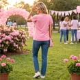 thumbnail image 3 of JULMCOMO Breast Cancer Shirts for Women V Neck Floral Pink Ribbon Print Breast Cancer Awareness Loose Comfy Tshirts Casual Soft Graphic Tees Pink M, 3 of 5