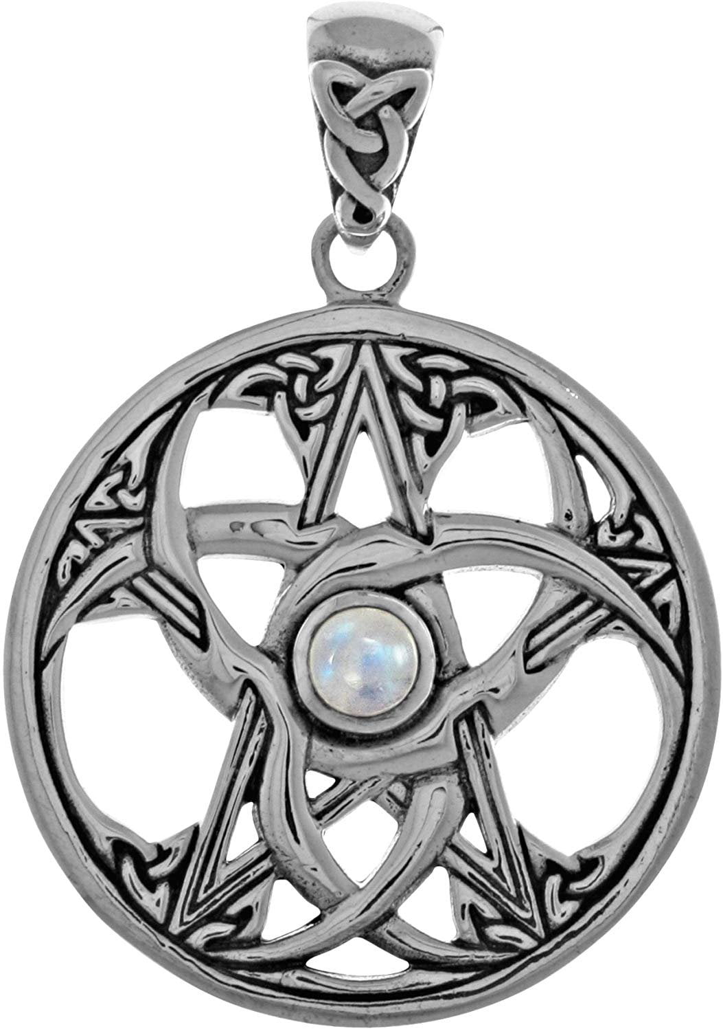 Sterling Silver Pentacle Two Moons Pendant Grey Moonstone