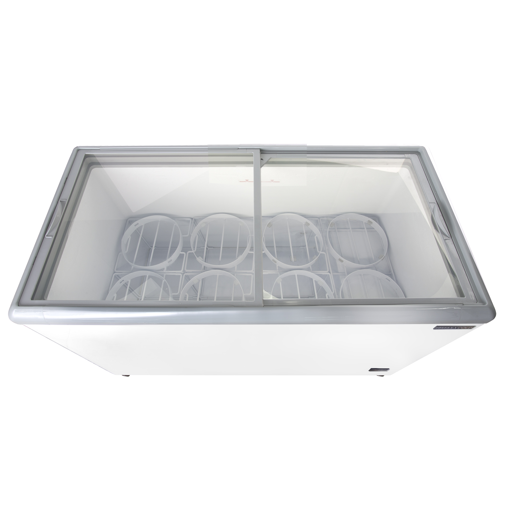 Maxx Cold Sliding Glass Top Mobile Ice Cream Display Freezer, 52"W, 11 cu. ft. Storage Capacity,  Equipped with (4) Wire Baskets, in White (MXF52F)