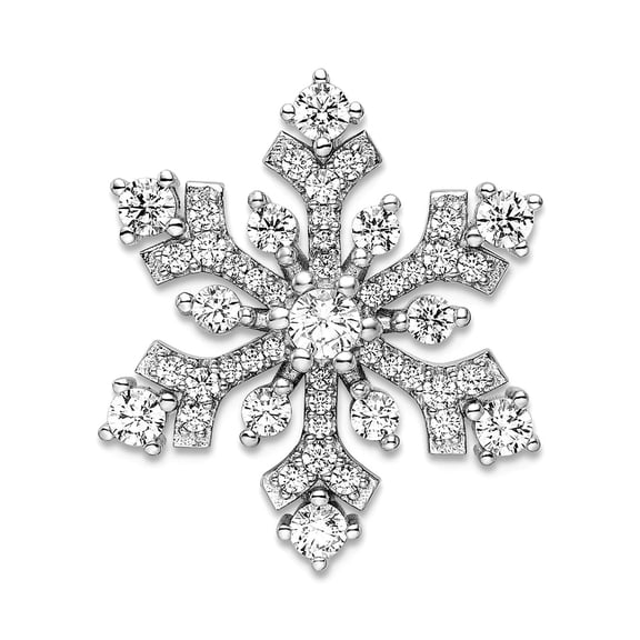 21.65mm 925 Sterling Silver Rhodium Plated Cubic Zirconia Snowflake Slide Pendant Necklace for Women
