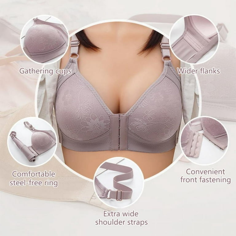 1Pc Women's Large and Thin Bra, Front Buckle, No Steel Ring, Gathered  Underwear, Closed Breast, Women's Bra Skin Color 42/95BC 