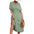 thumbnail image 4 of Innerwin Longue Robe V Cou Femmes Midi Été Manches Courtes Bohème Robe de Soleil Vert M, 4 of 7
