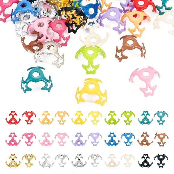 100pcs Randomly Mixed Colored Star-shaped Beaded Caps, Suitable For DIY Jewelry Making, Bracelets, Necklaces, Earrings, Key Chains, Beaded Pens, Decorative Craft Set Accessories, 16mm