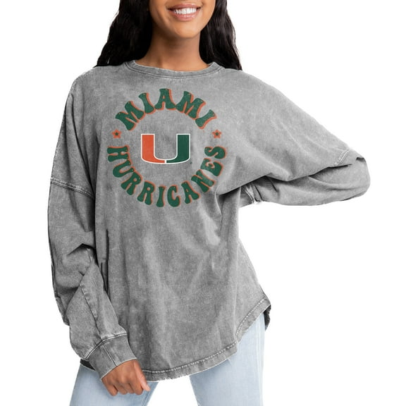 Women's Gameday Couture Gray Miami Hurricanes Playing Around Faded Wash Oversized Long Sleeve T-Shirt