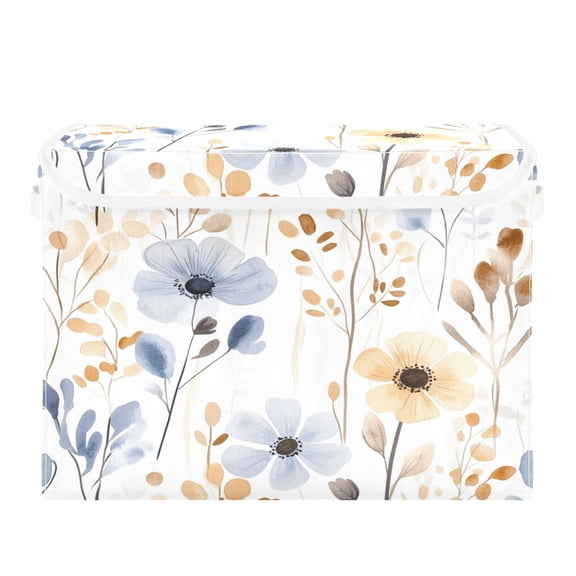 WOBOGO Watercolor Wildflowers Large Collapsible Storage Box Flip Lid Fabric Decorative Organizer Container Basket with Handles 16.5×12.6×11.8in