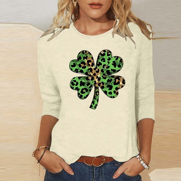 TaTaai Women St. Patrick's Print Loose Black Crew Neck 3/4 Sleeve Top Fashion Casual T-Shirt Ladies Spring Holiday Wear Lightweight Breathable Non-See-Through No Fading Stylish Top Gift