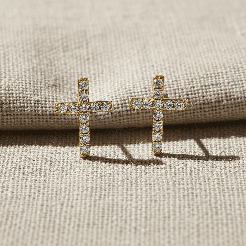 Vinali 14K Solid Yellow Gold Cz Tiny Cross Stud Earrings