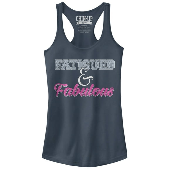 Junior's CHIN UP Fatigued and Fabulous Racerback Tank Top Indigo Small