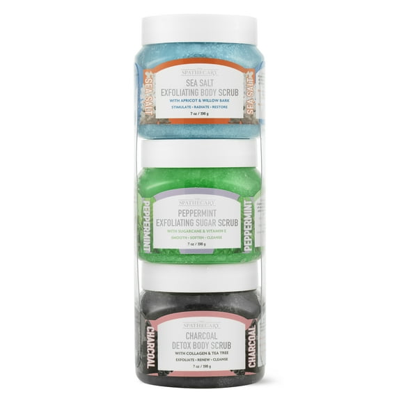 3 Pack Exfoliating Body Scrub Set - Sea Salt, Peppermint & Charcoal - 21 oz