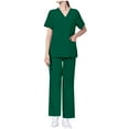 thumbnail image 2 of Xysaqa Uniforms Ensemble d'Uniforme pour Femmes Confortable, Haut Col en V, Pantalon Droit Extensible, Couleur Unie, P-TTG, Vert, 2 of 8