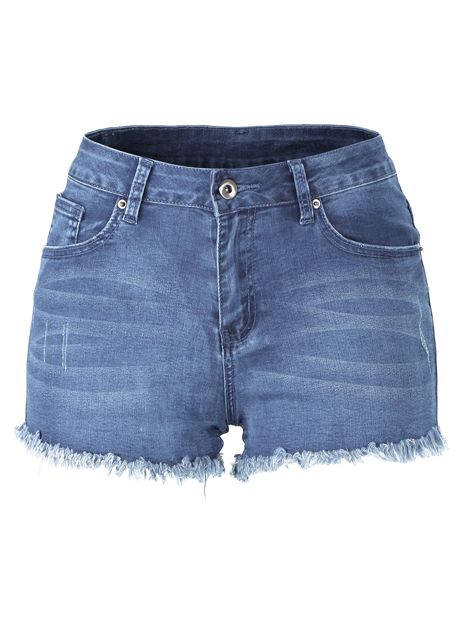Womens Casual MidRise Denim Shorts Washed Tassel Frayed Hem Jean