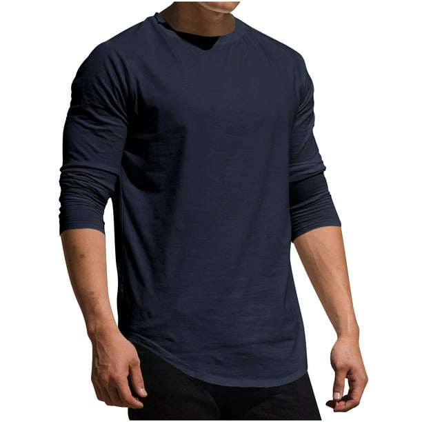 pstuiky camisa de manga larga para hombre, Camiseta informal de cuello redondo de punto para hombre, camiseta deportiva informal falsa, camiseta de cuello redondo de manga larga camisetas de hombre m