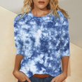 thumbnail image 2 of Cqxid525 Comfort Colors T-Shirts Women's Fashionable Round Neck Casual Floral Print Three Quarter Sleeve T Shirt Blue L Summer Tops, 2 of 5