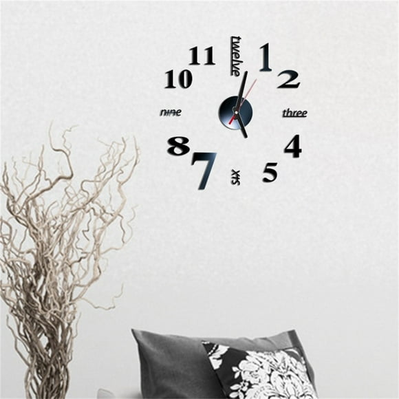 Clearance! Aoorsake 3D Diy Roman Numbers Acrylic Mirror Wall Sticker Clock Home Decor Mural Decals Alarm Clock Wall Clock Digital Clock Black
