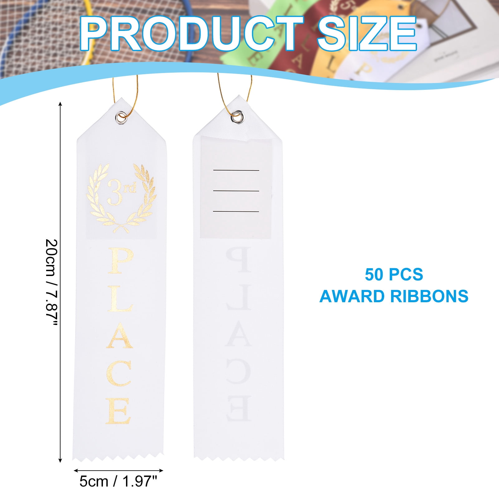 Uxcell 50Pcs Award Ribbons Prize Medal Ribbon with Event Card and Ropes for Celebrations White