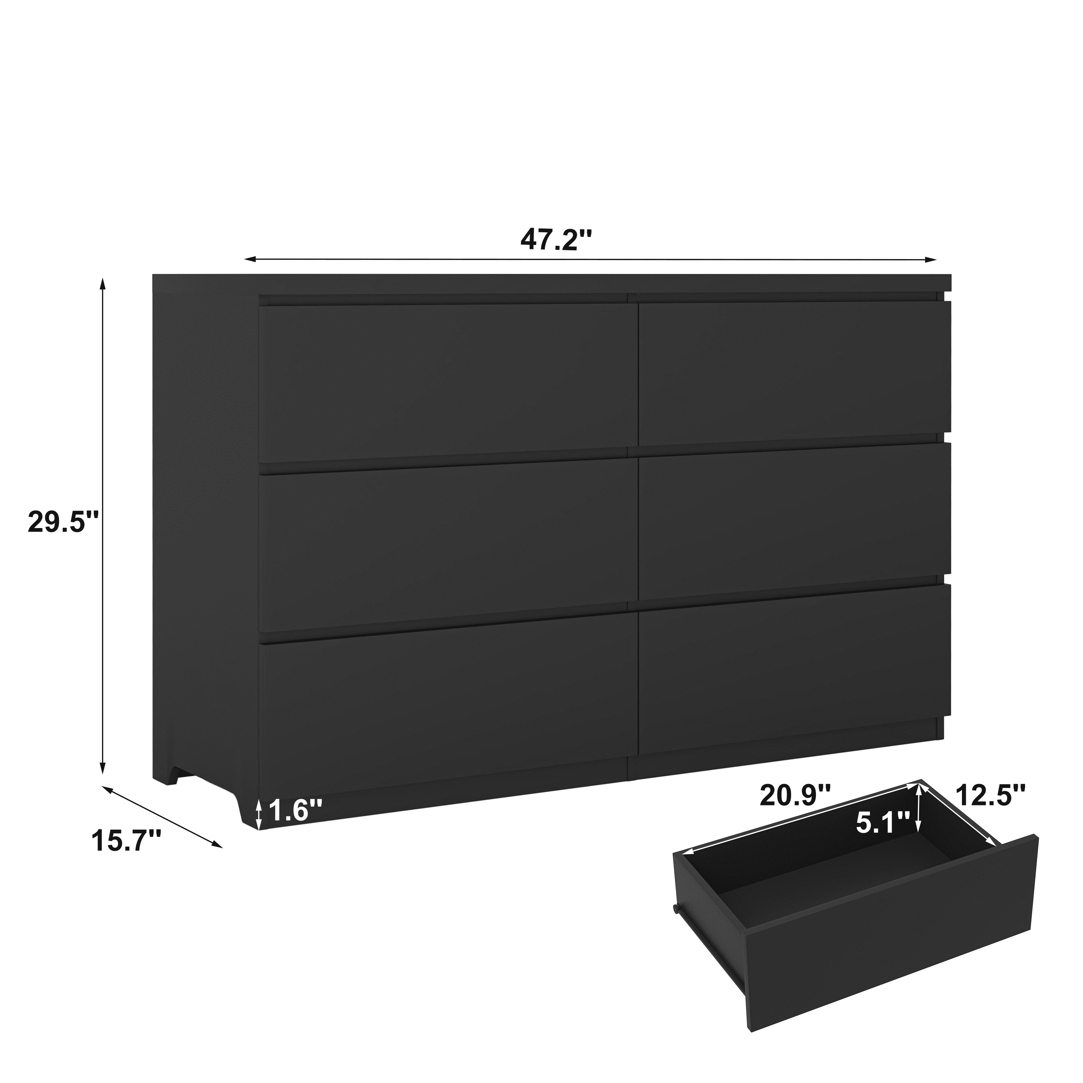 FFZ 6 Drawer Wood Dresser, Wide Storage Tower Clothes Organizer For Bedroom Hallway Living Room