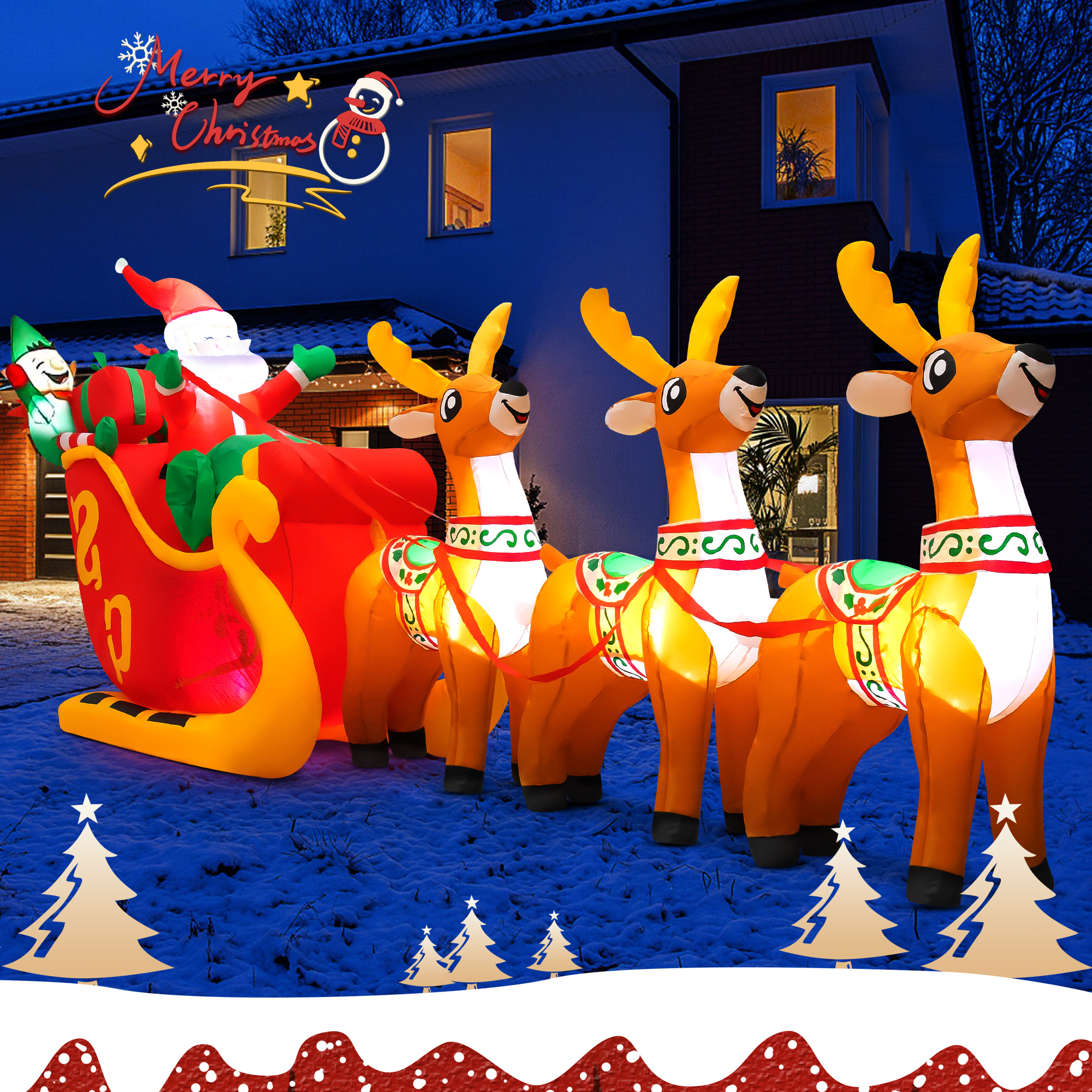 Yexmas 10ft Inflatable Santa On Sleigh With Reindeer photo 8