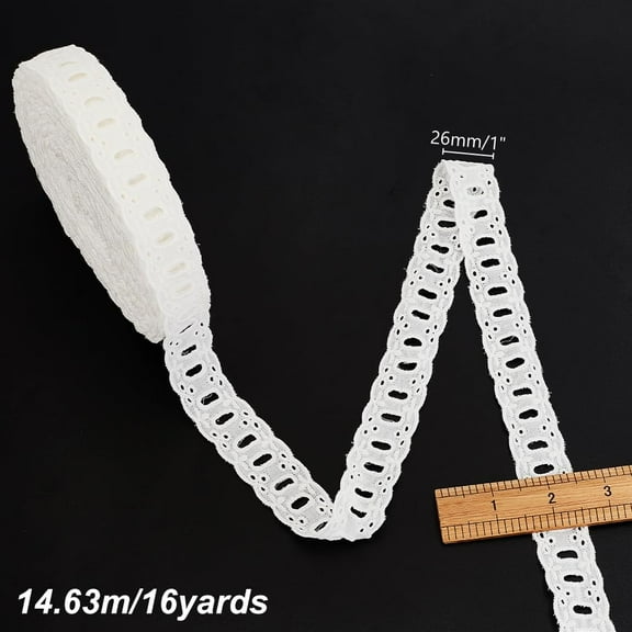 Cotton 16 Yards White Eyelet Lace Ribbon Cotton Lace Trim 1 Inch(26mm) Wide Embroidery Hollow Lace Ribbon for Bridal Wedding Decoration Dress Decoration Sewing Crafts